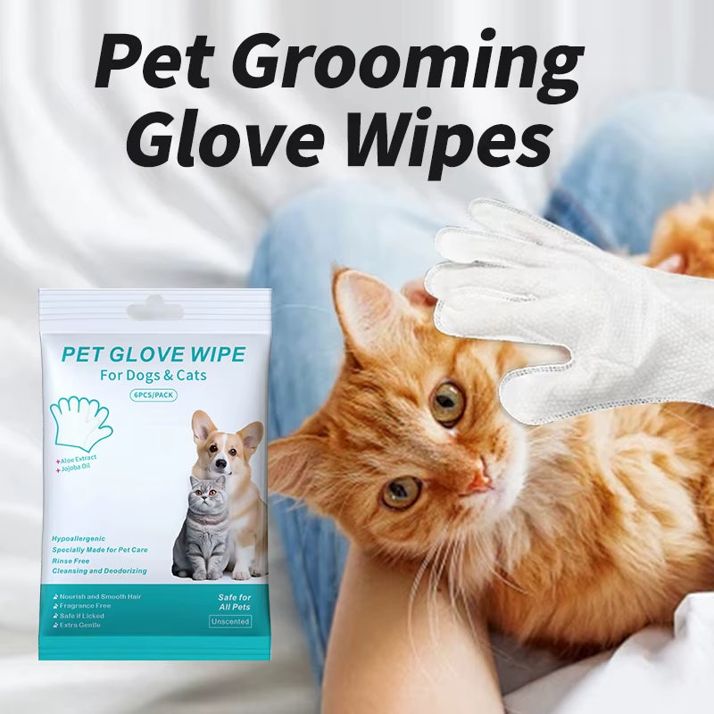 New 6PCS Pet Wash-Free Gloves Cat Bath Deodorant Wipes Disposable Cleaning Dry Cleaning Dog Wipes Gentle and Convenient Gloves
